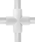 Front view of 4 Way 1/2 Inch Cross PVC Fitting 10 Pack Connector Furniture Grade For DIY Furniture Projects And PVC Structures White With Glossy Finish