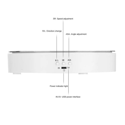 Control panel of This Awesome Electric Rotating Turntable Display Stand Boasts Heavy Duty 10KG Load Bearing Power For Glittering Jewelry Watches And Digital Gadgets With Smooth Two Way Spin Action And Sleek Mirror Finish Built Tough! showing speed and direction adjustments.