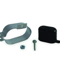 Capacitor Mounting Kit, Oval, 2.125 In W By 1.25 In D, 2MEV1, 1 Each, Durable Mounting Set For Secure Capacitor Installations In Power Transmission And Pneumatic Systems. Gray metal bracket, black capacitor clamp, screw and nut set