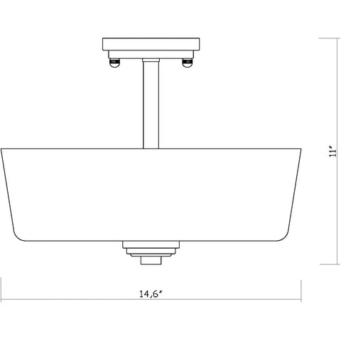 Three Light Matte Opal Glass Semi Flush Mount in Heritage Brass Finish, side view dimensions illustration