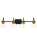 4 Light Modern Farmhouse Vanity Light Fixture In Black With Oil Rubbed Bronze Finish And Clear Globe Glass Shades 29.5 Inch Bar Design