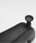 Matte Black Tub Spout With Diverter for One Half Inch Copper Pipe, close-up of heavy duty metal bath spout.