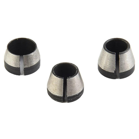 Three Piece Collet Chuck Set 6mm 6.35mm 8mm For Engraving Trimming Machines, Electric Routers And Milling Cutters, top view
