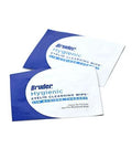 Bruder Hygienic Eyelid Cleansing Wipes sachets, blue and white, front view with two packets