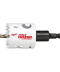 Side view of Milwaukee Hole Dozer bi-metal hole saw, 1-7/8 inch, with hex shank.