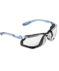Kickass Plus Two Reader Safety Glasses With Hella Smooth Magnifying Lens And Heavy Duty Dust Shield Foam Gasket Solid Wrap Around Eye Protection Clear Blue Frames view with clear polycarbonate lenses