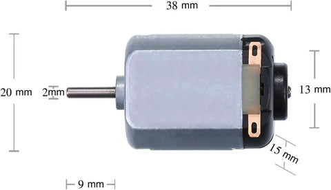 Ultra Tiny High RPM Micro DC Motor Kit For DIY Projects 1.5 To 3 Volt Operation 16000 To 18000 RPM with dimensions labeled