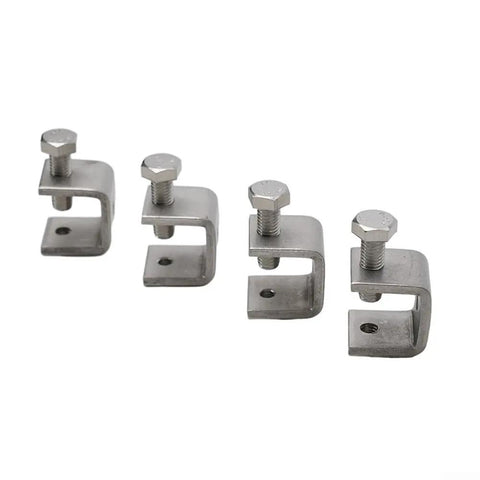 Heavy Duty Stainless Steel C Clamps For Welding And Construction, 0 To 20mm Jaw Opening, set of four silver metal clamps with bolts.