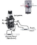 Hydraulic Multiplier Selector Diverter Valve With Joystick Handle diagram showing wiring connections for grapples, 13 GPM flow control.