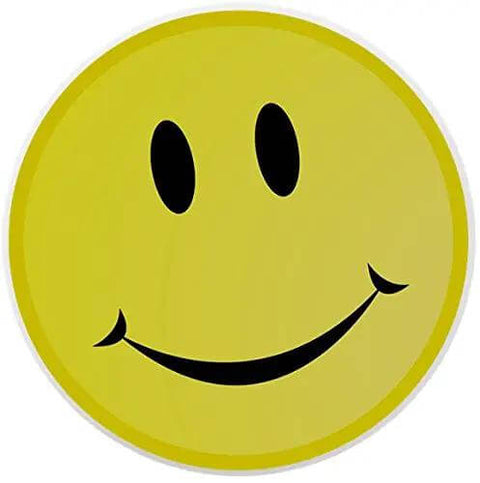 Smiley face icon with a yellow background and black eyes and mouth, representing happiness and positivity.