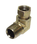 Apache 39005150 brass swivel hydraulic adapter, 1/2 in male to 3/8 in female, 90° elbow (side view)