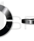 Top Shelf 3000 Piece Nine Sixteenths Inch Black Oxide Steel Helical Spring Lock Washers displayed in split ring and flat forms.