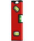 Portable Aluminum for spirit Level with V-Groove Design for Pipe in red color featuring clear cylindrical vials.