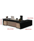 Modern Executive Computer Desk With Built In Storage Cabinet, Grind Ready Home Office Workstation, Boss Approved Writing Table Designed For The Daily Hustle And Smart Organization, 240x200x76 cm size, black and beige.
