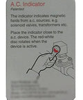Instruction card for Rotation Tester And AC Detector For Circulating Pumps And Solenoid Valves A Handy No Brainer Direction Indicator And Magnetic Field Detector For HVAC And Electrical Maintenance showing AC indicator usage.