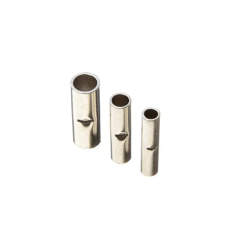 Top Grade 200 Pack Non Insulated Butt Splice Connectors Tinned Copper Crimp Terminals Assorted Wire Kit For 22-18 16-14 And 12-10 Awg Heavy Duty Electrical Splicing That Works Wicked Well. three tinned copper butt splice connectors in different sizes