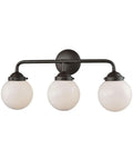 Beckett 3-Light Bath Vanity Light In Oil Rubbed Bronze With White Glass Shades, 24 Inch Wide By 11 Inch High, 7 Inch Extension, UL Listed