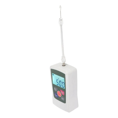 Rock Solid Digital Force Meter With Crisp Backlit Screen For Kickass Push And Pull Measurements Up To Fifty Newtons displaying 500N reading.