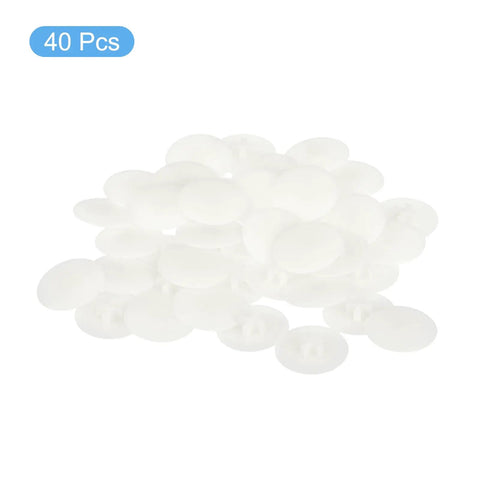 Straight Up Solid 40 Pack Screw Cap Covers Premium Warm White Decorative Plastic Caps For Phillips Cam Lock Nuts Waterproof PP Build Self Tapping Screws No Sweat Upgrade Top Tier, 40 white screw caps piled.