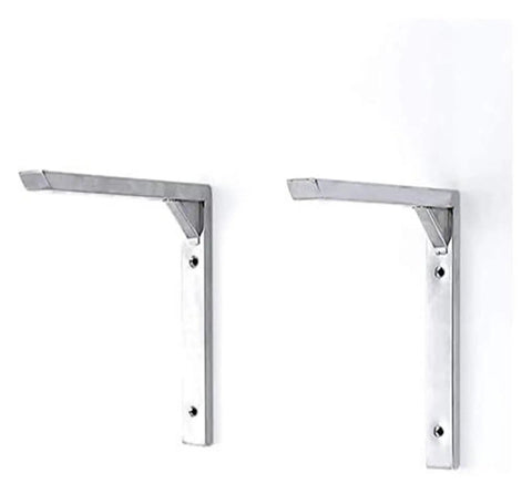 Rock Solid Stainless Steel Corner Bracket With Reinforced L Brace Design For Wall Mounted Shelving And Heavy Load Support No Sweat Setup Built Tough For Garage Workshop Diy Projects, viewed from an angle.