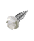 Top Shelf Sheet Metal Screws 1/2 Inch Length 100 Pack Self Tapping Fasteners With Built In Washer Head Sleek White Finish close-up view
