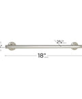 18 Inch Decorative Oval Wall Mount Grab Bar With Concealed Flanges For ADA Safety And Solid Grip 1.5 Inch Diameter Polished Stainless Steel Finish For Bathrooms, showing dimensions