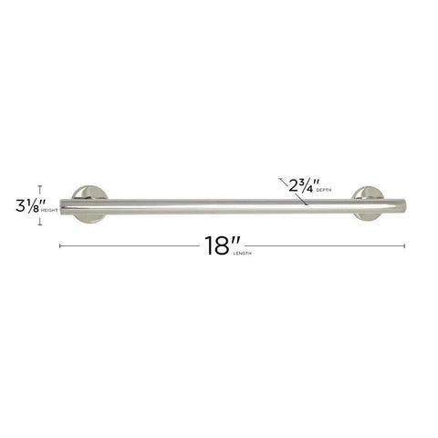 18 Inch Decorative Oval Wall Mount Grab Bar With Concealed Flanges For ADA Safety And Solid Grip 1.5 Inch Diameter Polished Stainless Steel Finish For Bathrooms, showing dimensions
