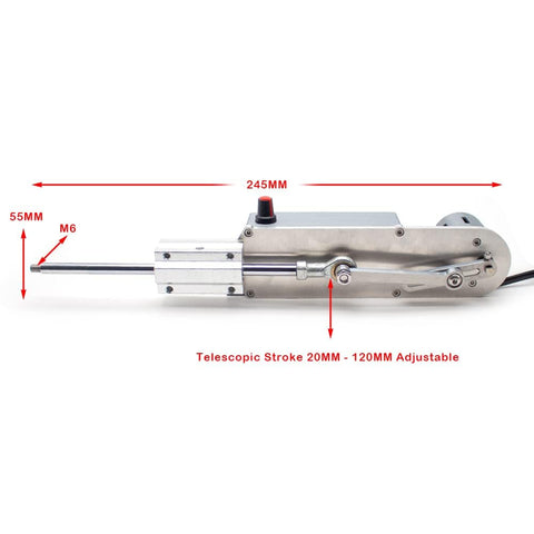 DIY Friendly Dope Reciprocating Linear Actuator With Telescoping Motor showing 20mm-120mm adjustable stroke