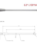 CMM touch probe stylus, side view, gray body with red ball tip, 100 mm length, M4 threaded end.