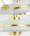 Sleek Gold Glass Pendant Light, Modern Circular Hanging Lamp With Dope LED Glow For Kitchen Island Or Cozy Living Room Vibe, detailed view from multiple angles.