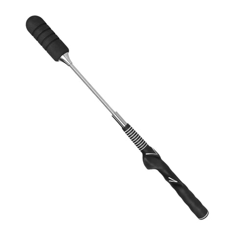 Golf Swing Trainer And Analyzer, Adjustable Swing Aid For Coordination, Tempo, And Power, portable practice tool shown with black grip.