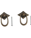 Two Piece Ring Handle Antique Bronze Pull with screws for drawers, doors, cabinets, or vintage chests easy to install adds that classic rustic retro vibe to kitchen living room bedroom and more