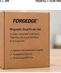 FORGEDGE Magnetic Stud Finder Set packaging with contents listed, perfect for home improvement projects and DIY use.
