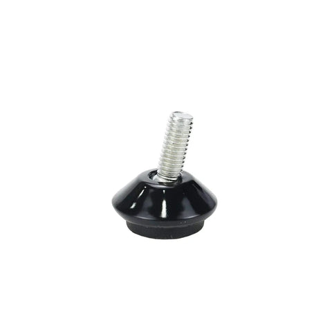 Real Talk M6 Adjustable Furniture Feet And Swivel Levelers Black, rubber foot with metal screw for stabilizing furniture.