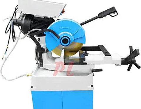 11 Inch Cold Cut Saw With Swivel Base And 110V 1 5HP Motor Built Like A Tank For Industrial Metal Fabrication Featuring Full Gear Drive Quick Release Vise And Grind Free Precision Cuts viewed from side with motor and blade visible.