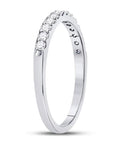 Clean Vibes 14K White Gold Round Diamond Single Stack Ring For Women Featuring Machine Set Stones And Heavy Duty Craftsmanship Built To Flex Daily With Absolutely Zero Hassle showcased from the side with diamond accents.