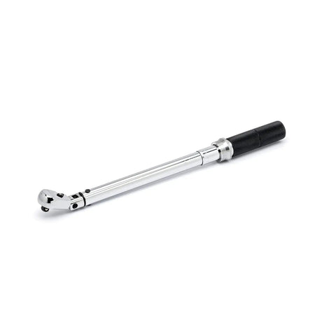 Three Eighths Inch Drive Flex Head Micrometer Torque Wrench With Five To Seventy Five Foot Pounds Range And Thirty Degree Flex For Tight Spaces Plus Or Minus Three Percent CW Torque Accuracy Model 85086M on white background