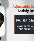 SAE J1772 Portable Level 2 EV Charger 32 Amp 90 To 260 Volt 7 KW Wall Connector With NEMA 10 30 Plug showing adjustable current settings and instructions.