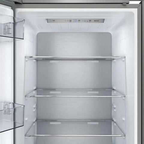 Pro Grade Built In Convertible Refrigerator And Freezer Combo With No Sweat Inverter Cooling 13.6 Cu Ft Capacity interior view with shelves.