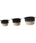 Super Chic Woven Storage Baskets Set Of Three Soft Cotton Rope And Straw Organizer Containers With Durable Handles And Tassel Details.