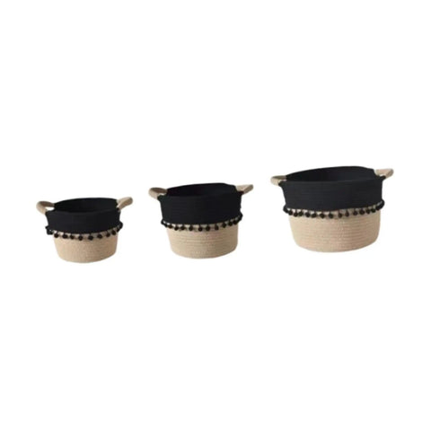 Super Chic Woven Storage Baskets Set Of Three Soft Cotton Rope And Straw Organizer Containers With Durable Handles And Tassel Details.