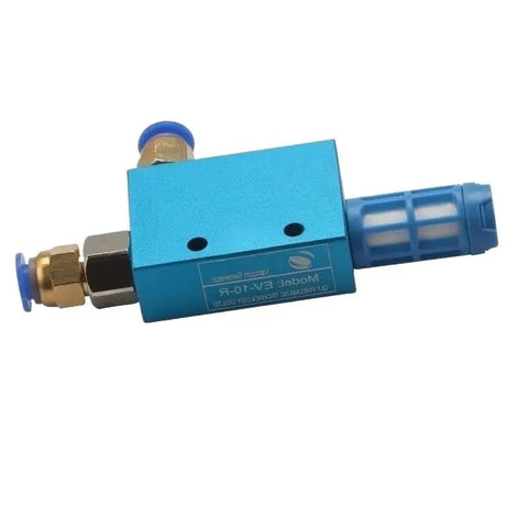 Industrial Pneumatic Vacuum Generator For Heavy Duty Material Handling With Rock Solid Negative Pressure And Boss Level Suction Flow No Sweat Automation Workhorse Accessory, EV-70-R model valve in blue.