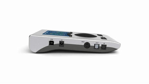 24 Channel USB Audio Interface With 12 In 12 Out Dual Mic And Instrument Preamps SteadyClock FS side view with ports visible