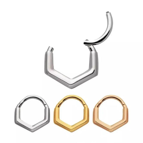 V Shaped Hinged Segment Clicker Ring 16 Gauge 316L Stainless Steel 10mm Diameter Silver Tone For Ear Cartilage Piercing