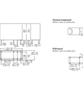 Technical drawing of General Purpose 12V DC Relay, 16A SPDT, 8 Pin Design for Electronics Projects with dimensions and PCB layout.