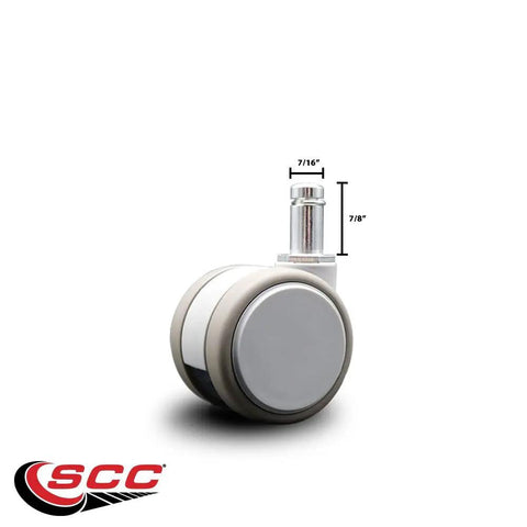 Smooth Riding Heavy Duty Replacement Swivel Caster Built Tough For Blickman Model 8200708000 With 2 Inch Gray Tpr Twin Wheels And Standard 7/16 By 7/8 Grip Ring Stem Handling 66 Lbs Apiece side view with dimensions.
