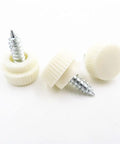 Premium Top Shelf Ten Pack Of M5 X 12mm White Plastic Head Thumb Screws Featuring Hella Firm Knurling For Total No Sweat Hand Tightening And Ultra Smooth Self Tapping Operation in a close-up view.