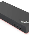 Solid Thunderbolt 3 Desktop Docking Station With Plug And Play Wired Setup Featuring Beast Mode Gigabit Ethernet And Crisp 3.5 Millimeter Audio Output In Classic Black Finish, angled view with USB ports.