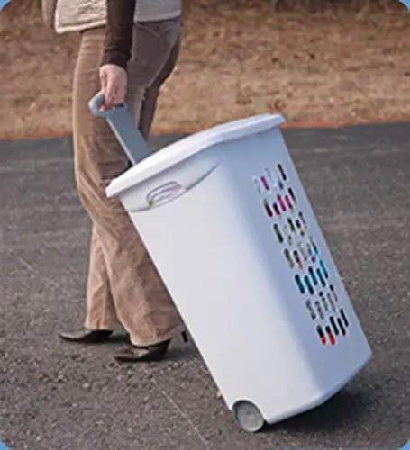 Heavy Duty Wheeled Laundry Hamper With Secure Lid And Smooth Rolling Wheels For No Sweat Hauling Of Dirty Clothes And Towels, Solid White Plastic Build