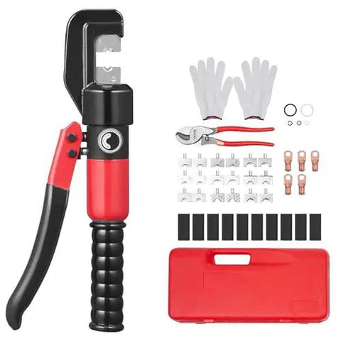 Heavy-Duty Hydraulic Crimping Tool Kit for AWG 12 to 2/0 Copper and Aluminum Terminals, Battery Lug Crimper With 6-Ton Pump, 11mm Stroke